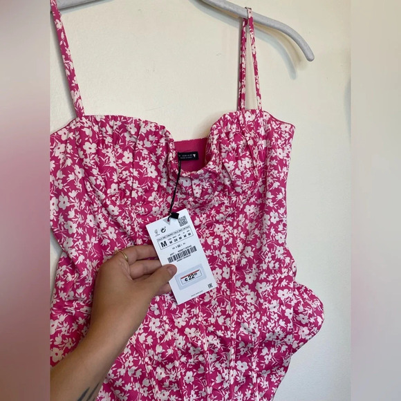 NWT Zara|| Pink Floral Corset Bodysuit, size medium adjustable straps,Sp… - Picture 8 of 14